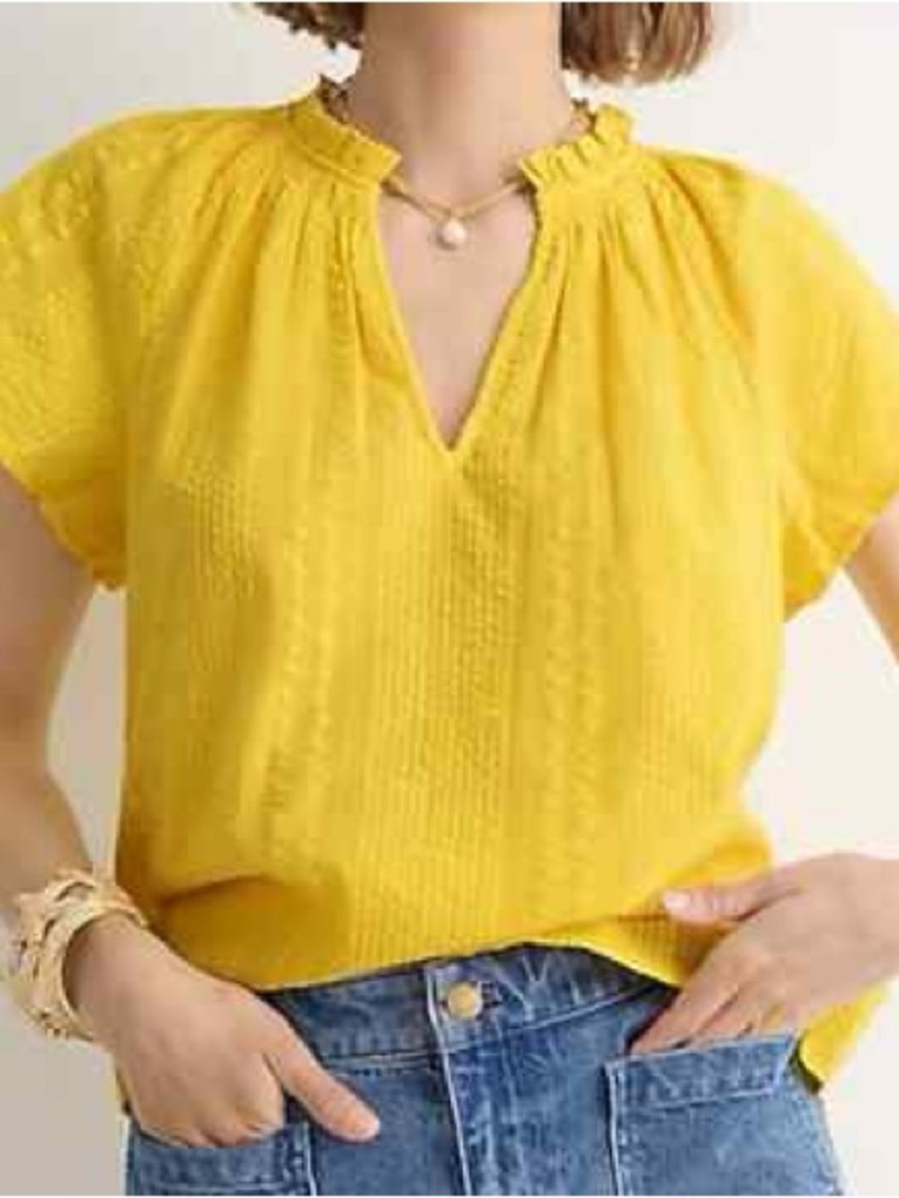 J. Crew Flutter-Sleeve V-Neck Top in Cotton Dobby